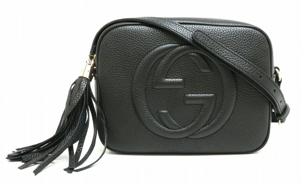 Gucci Soho Disco Fringe Tassel Shoulder Bag Leather Black
